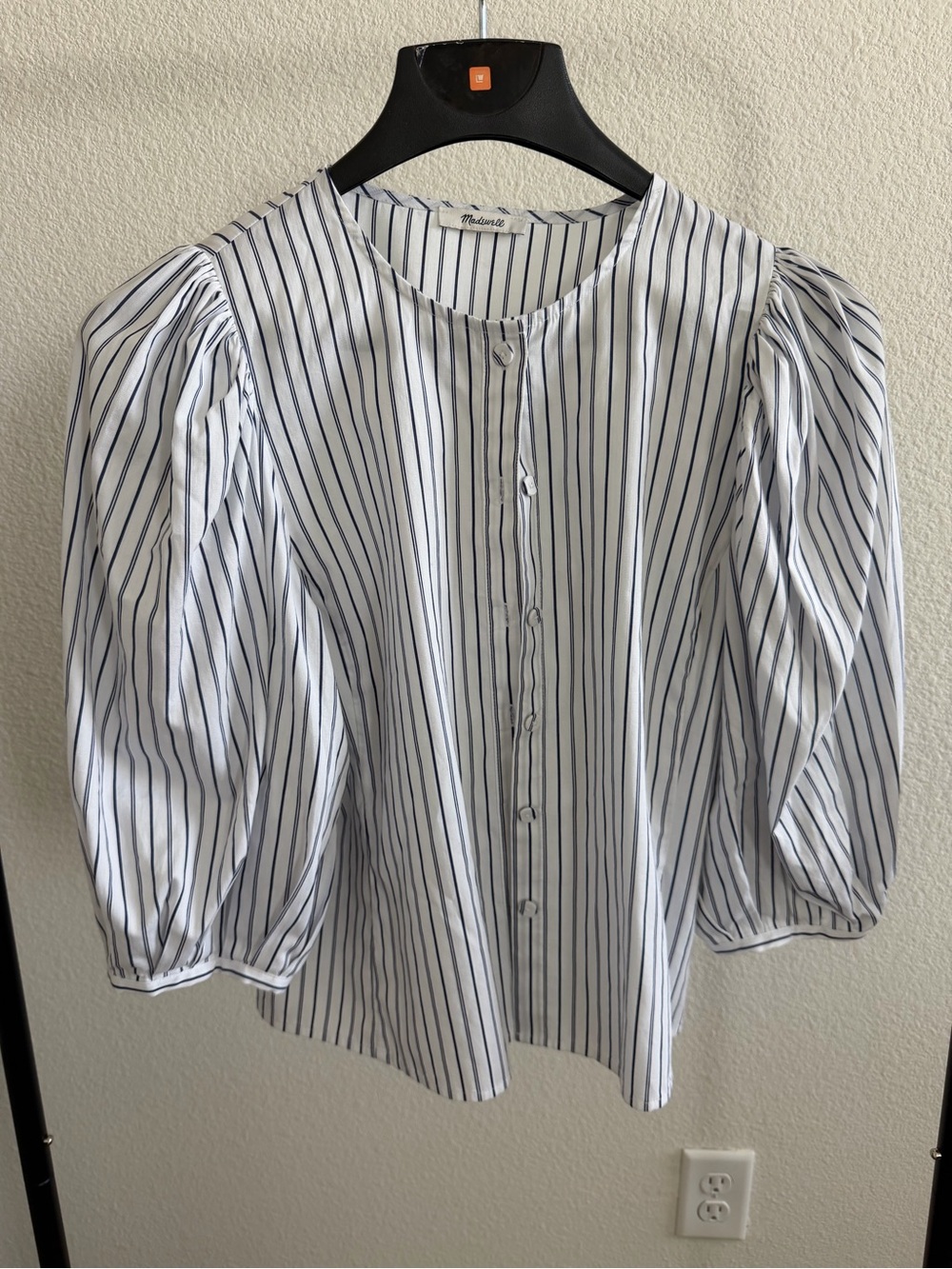 Madewell Striped Puff Sleeve Cotton Blouse Size 6 - Picture 1 of 5
